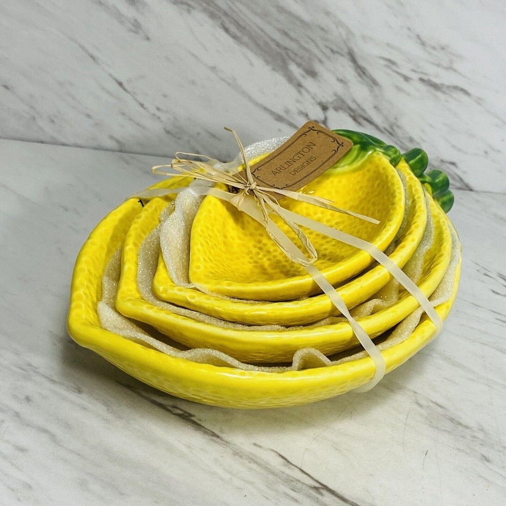 Arlington Designs  Measuring Cups Set Lemon Shaped Yellow Ceramic Citrus NWT